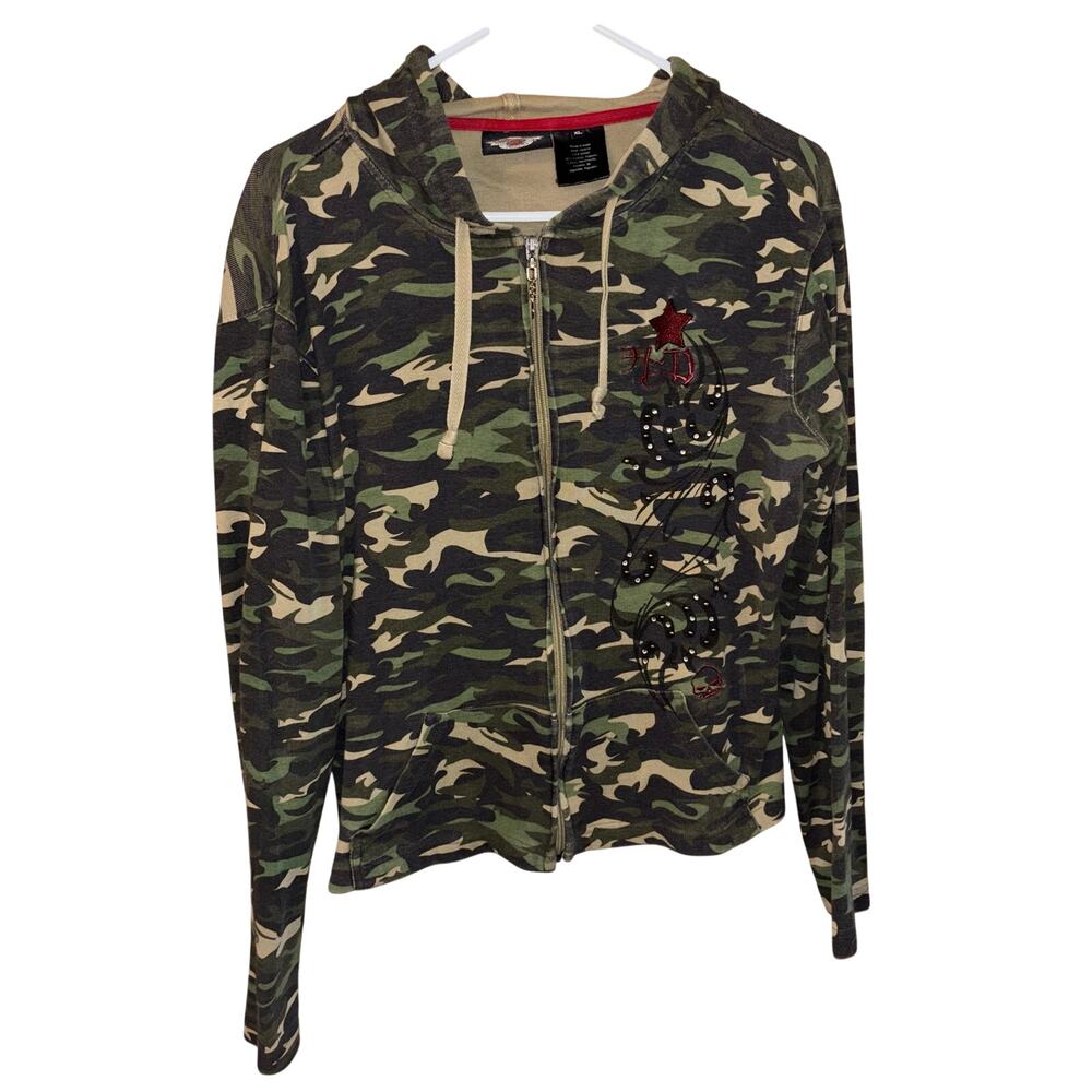 Harley-Davidson women’s full-zip hoodie green camouflage studded (size XL)